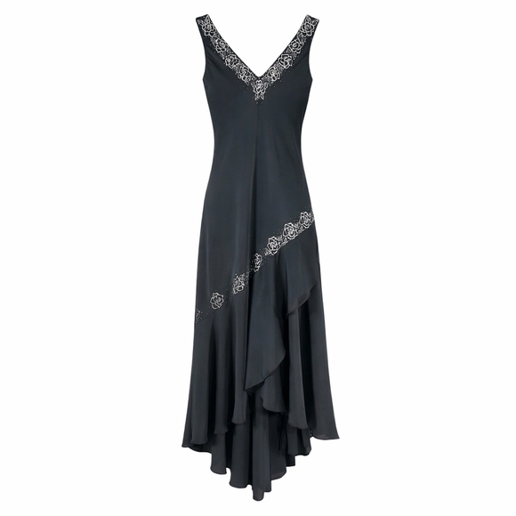 Alex Evenings Dresses & Skirts - Black Beaded Evening Gown Size 10 Asymmetrical Hem Formal Prom Romantic